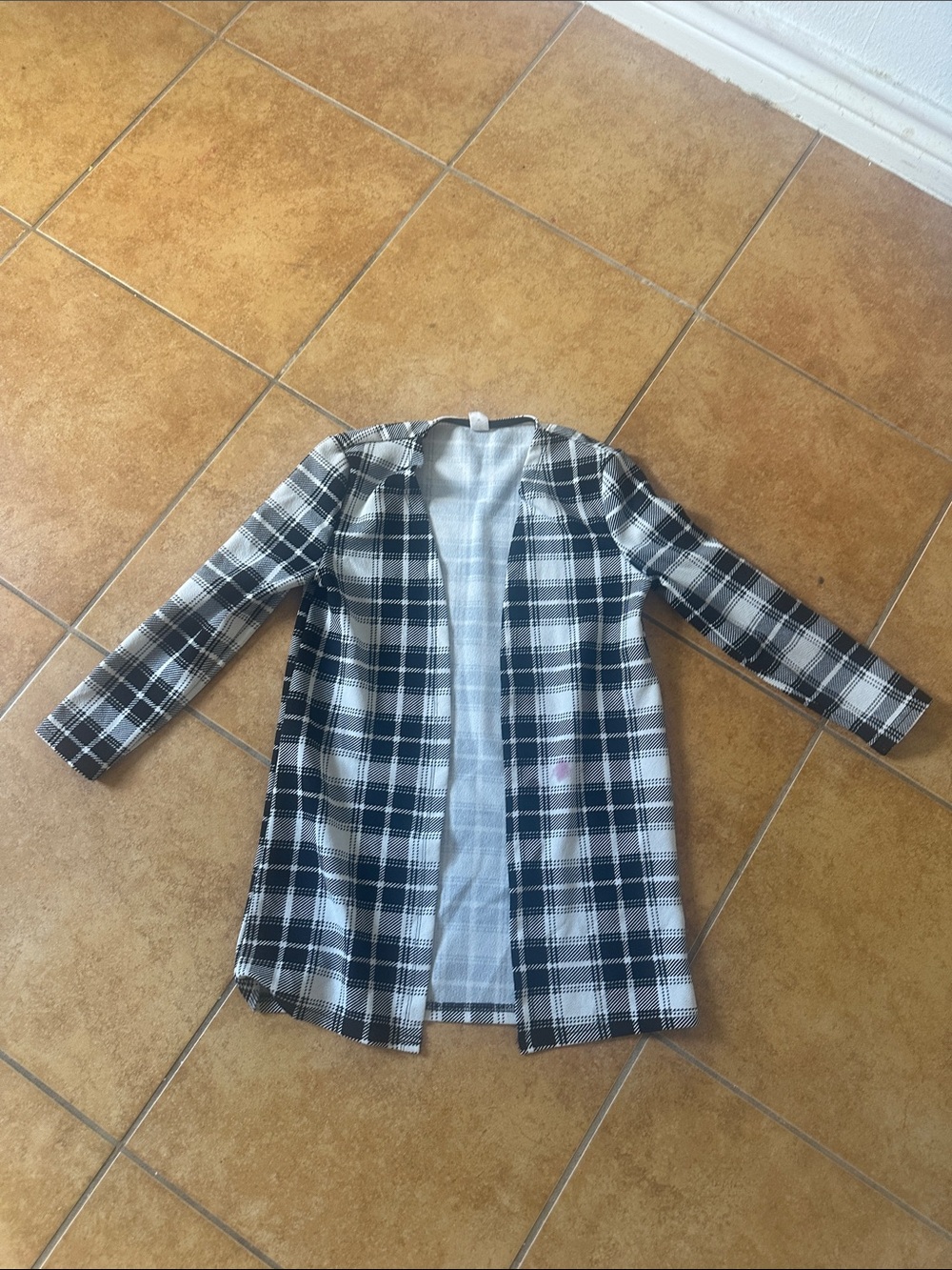 Girls  Plaid Open-Front Coatigan in Black & White8y